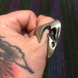 Large stainless steel crow ring